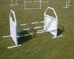 triple dog agility jump, featuring three successive hurdles designed to challenge and enhance a dog's jumping skills